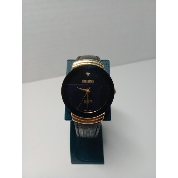 Manhattan by Croton Diamond Black Leather Band Quartz Analog Women's Watch - Picture 1 of 8